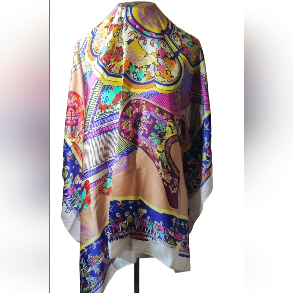 Vibrant Silk Oversized Scarf with Intricate Patterns